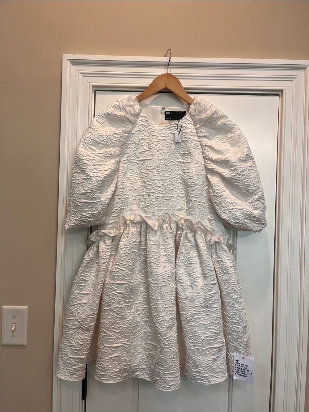 NWT ASOS Ivory Textured Puff-Sleeve Mini Dress